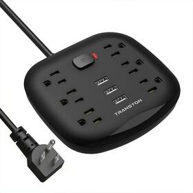 Transton 828217345383 Surge Protector Power Strip 6 Outlet 3 Usb With Switch Control Desktop Charg