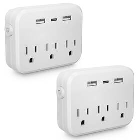 Zh01 Transton 2 Packs Us-switch With Surge Protector Mini Portable Power Socket 6-in-1