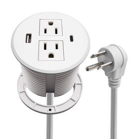 Triantstek 665878343644 White Desk Power Grommet Usb C 30w 2 Outlets Recessed Flat Plug Countertop