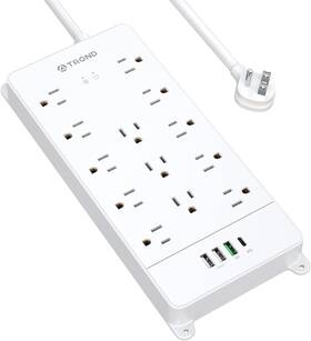 Trond 313099645671 Surge Protector Power Strip With Usb Cord Flat Plug Extension 5 Ft