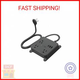 Trond 313113699611 Ultra Thin Flat Extension Cord Plug Power Strip With 3 Usb Charger