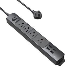 Trond 637740876451 Surge Protector Power Strip With Usb Ultra Thin Flat Plug 3ft Extension Cord