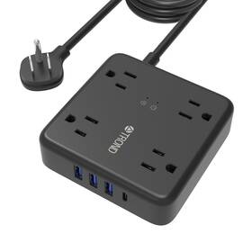 Trond 637740876550 Surge Protector Power Strip 10ft - Flat Plug Long Extension Cord With 4 Usb P