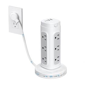Trond 728120947325 Retractable Power Strip Tower 5ft Ultra Flat Plug White