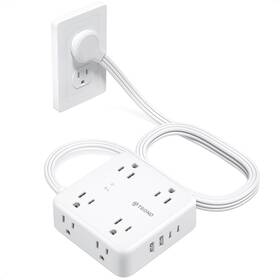 Trond 728120948001 5ft Flat Extension Cord With 2 Usb C Ultra Thin Plug Power Strip 8