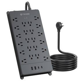 Trond 728120948100 Surge Protector Power Strip 15 Ft Cord Flat Plug Extension With M