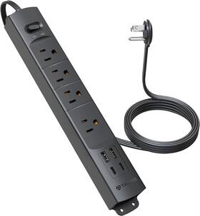 Trond 728120948247 Flat Plug Power Strip Usb-5ft Extension 5ft - Cord Black