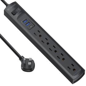 Trond 728120948278 Power Strip Surge Protector 5 Widely Spaced Outlets And 3 Usb Ports Flat Plug