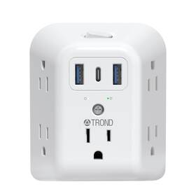 Trond 728120948391 2 Prong Power Strip Usb To 3 Outlet Adapter 5 Splitter With