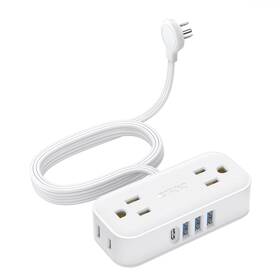 Trond 728120948544 Flat Plug Extension Cord 10 Ft White Power Strip With 4 Widely Spaced Outlet