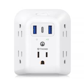 Trond 728120949183 Surge Protector Outlet Extender - 5 Splitter With 3 Usb Ports 1 C