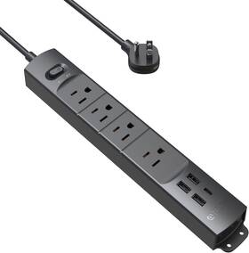 Trond 744110217650 Surge Protector Power Strip With Usb Ultra Thin Flat Plug 3ft Extension C