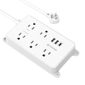Trond 824252812842 Power Strip With Usb Surge Protector Flat Plug 5 Widely-spaced Outlets