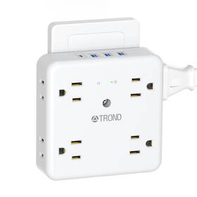 Td-ea-us10 Trond Outlet Extender Surge Protector 8 Widely Space Splitter White