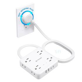 Trond Td-ps-us10x-10105-us 360 Rotating Plug Power Strip 5ft Flat Extension 2 Usb-c White