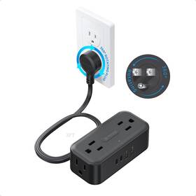 Trond Td-ps-us15sx-20203-us 360 Rotating Flat Plug Power Strip 3ft Extension Cord With Black