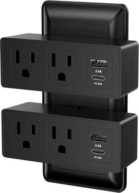 Tuilock 313102851839 2 Pack Multi Plug Wall Socket Extender Black Power Strip Cordless Socke