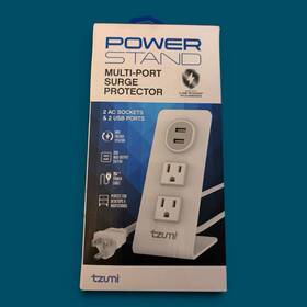 Tzumi 8448 New Power Stand Multi-port Surge Protector 2 Ac Outlets Usb Ports 5ft
