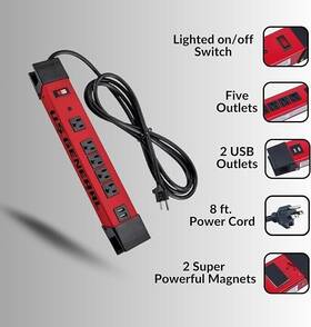 57251 U.s. General 5 Outlet Heavy Duty Magnetic Power Strip Metal Housing Garage Auto Shop Jobsite
