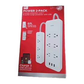 20622 Ultra Pro Elite Power 2 Pack 3 Outlet Extension Cord 6 Surge Protector