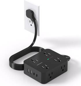 Ultra 445002390378 Thin Flat Plug Power Strip With Multi Outlet 3 Usb Port 5ft Extension Cord
