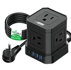 Uncaged Ergonomics 810150310016 Cube Power Strips With Surge Protection 10ft Extension Cord Multiple Ou