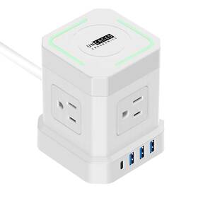 Uncaged Ergonomics 810150310061 Wireless Cube Charger And Power Strip With Usb Ports Surge Protection 10ft Ex