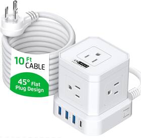 Uncaged Ergonomics 810150310115 Cube Power Strips With Surge Protection 10ft Extension Cord Multiple Ou