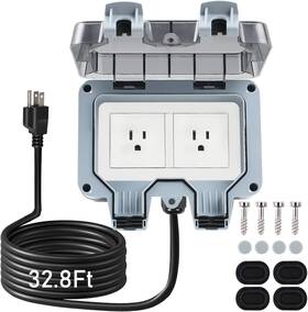 Ungroupimo 445031650603 Outdoor Power Outlet With 32.8ft Extension Cord Double Plug Extender We