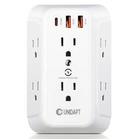 Unidapt 850006111305 20w Multiple Plug Outlet 6 Way Surge Protector Ac And 3 Usb Ports