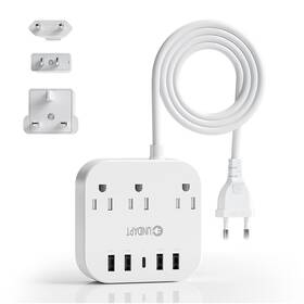Unidapt 850006111435 European Plug Adapter Us To Uk Europe Power Strip For Eu/uk/us With