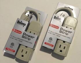 Uninex 602846707282 2pc Power Strip Grounded Extension Cord 3outlet-1ft-13a/125v/1625w