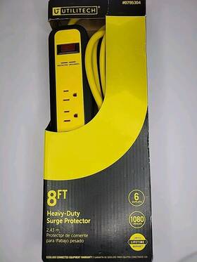 0795304 Utilitech 6 Outlet Surge Protector Power Strip - 1180 Joules 8ft
