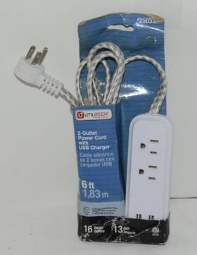 2503367 Utilitech 2 Outlet 6 Foot Power Strip White Usb Charger Braided Cord