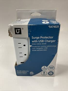 Utilitech 818897015430 4-outlet 500 Joules 1875-watt White Indoor Usb/ac Surge Protector
