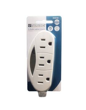 Utilitech 859627511169 3 Outlet Lighted Adapter White Basic Cube 15 Amp