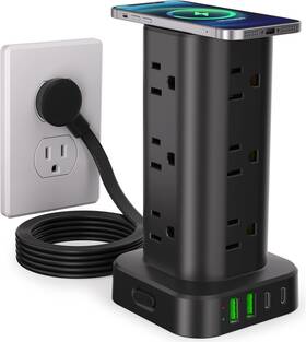 Uwiwutei 705353500152 Power Strip With Wireless Charger Flat Plug Surge Protector 6ft Extension