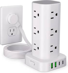 Uwiwutei 744759188885 Power Strip Tower With Multiple Outlets Flat Plug Surge Protector Extensi