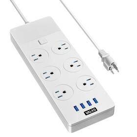 Valas 060926165356 Surge Protector Power Strip With Usb 6 Outlet Ft Extension 3.1a