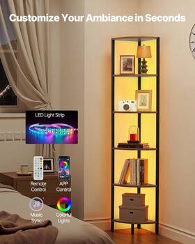 Vevor 197988155805 6 Tier Corner Shelf With Led Light 68 Inch Tall Bookshelf Storage
