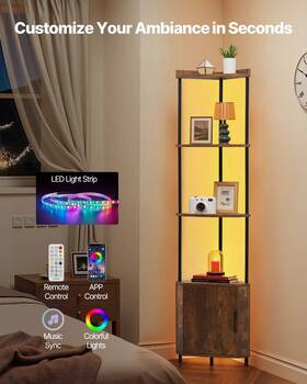 Vevor 197988155928 5 Tier Corner Shelf With Led Light 65.4 Inch Tall Bookshelf Stora