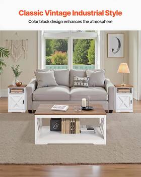 Vevor 197988337294 3 Piece Farmhouse Coffee Table Set 40 In With 2 End For Living Room