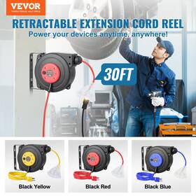 Vevor 197988407683 Retractable Extension Cord Reel - 30ft 16awg/3c Sjtow Wall/ceiling Mount