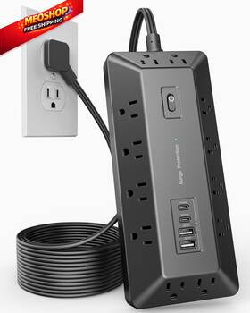Vipwell 782570878585 16 In 1 Surge Protector Power Strip With 4 Usb 2 12 Outlets White