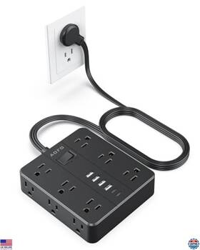 B0dssz5pc8 Visit The Aofo Store Flat Plug Power Strip 5ft 12 Outlets And 6 Usb Ports Surge Protector Black