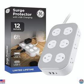 B0fvz69l3f Visit The Ge Store 12-outlet Surge Protector Power Strip 6ft Cord 2 Usb-a 1 Usb-c 2100j