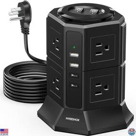 B0d5r3m6k7 Visit The Nveeshox Store Surge Protector Power Strip Tower 8 Ac Outlets 4 Usb Ports 6.5ft Extension Cord