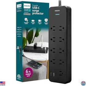 Ejecccc539 Visit The Philips Store 9-outlet Surge Protector Usb-a And Usb-c 6ft Cord 2400 Joules Black