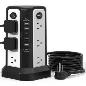 Vrbgify 313107539534 10 Ft. Extension Cord 12-outlet Ac Widely Spaced 1800 Joules Power Strip Tower S