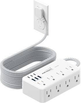 Waksmart 313024877856 Flat Extension Cord 15 Ft 8 Ac Outlets With 6 Usb Ports 4.8a/24w Charging Stati